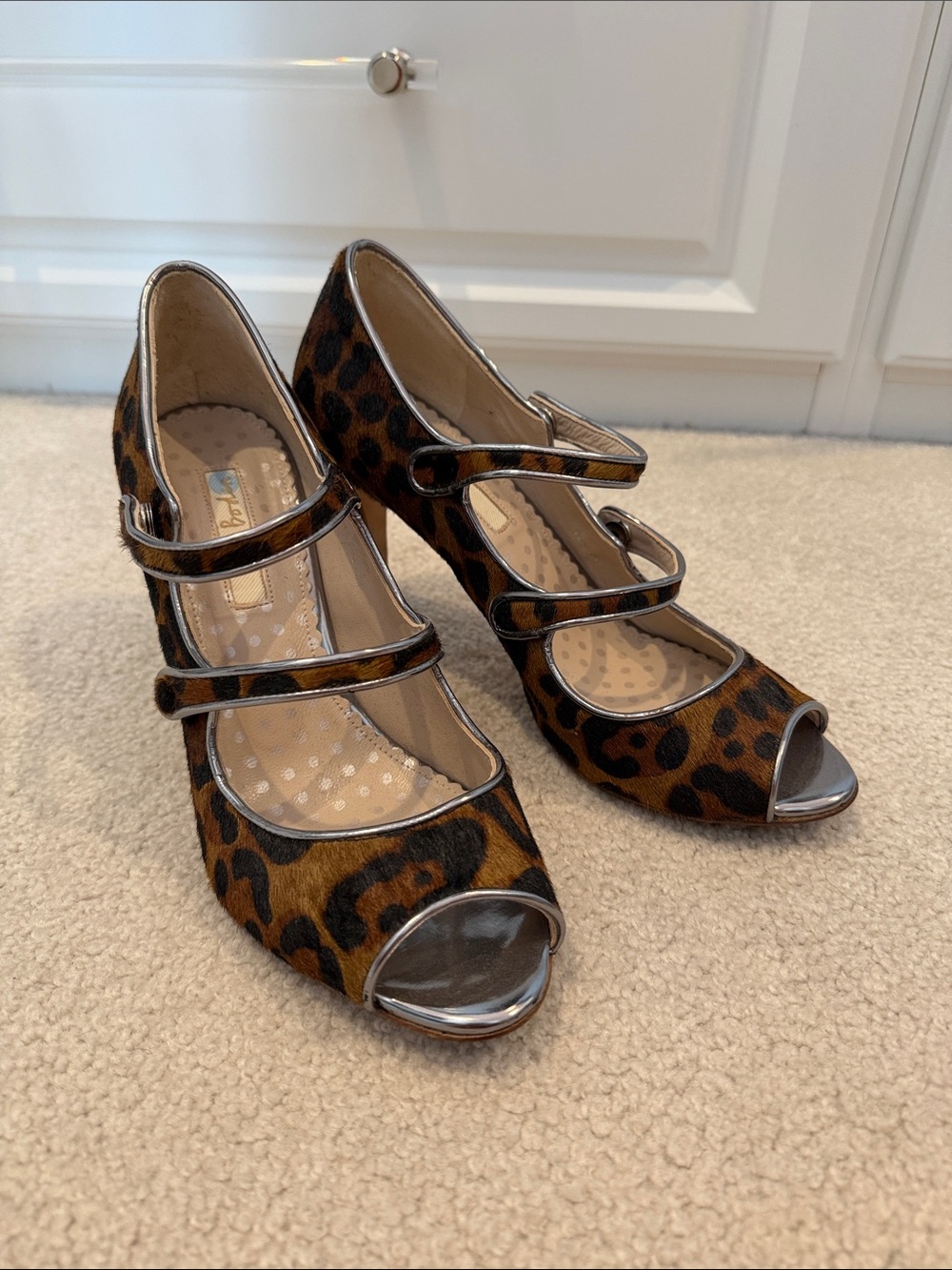 Boden Leopard Print Mary Jane Peep-Toe Heels - Brown and Black